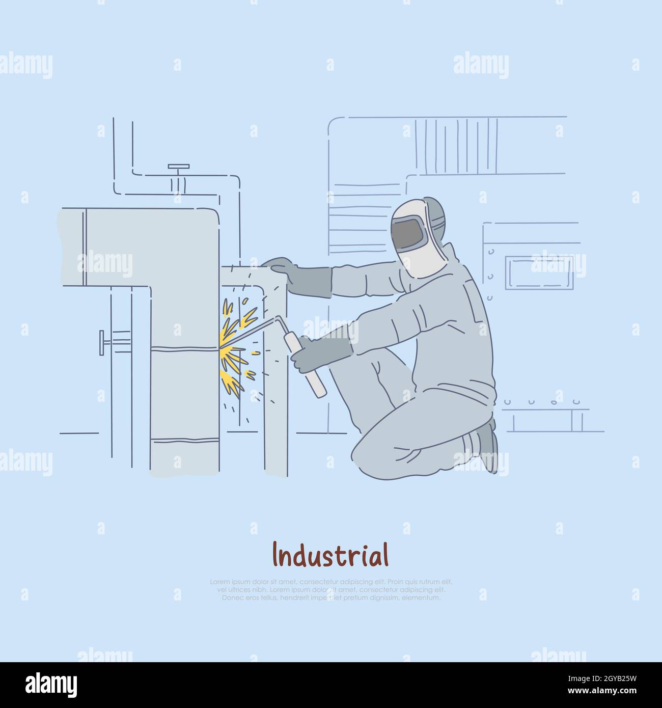 Welding operator at work, worker in uniform and protective safety ...