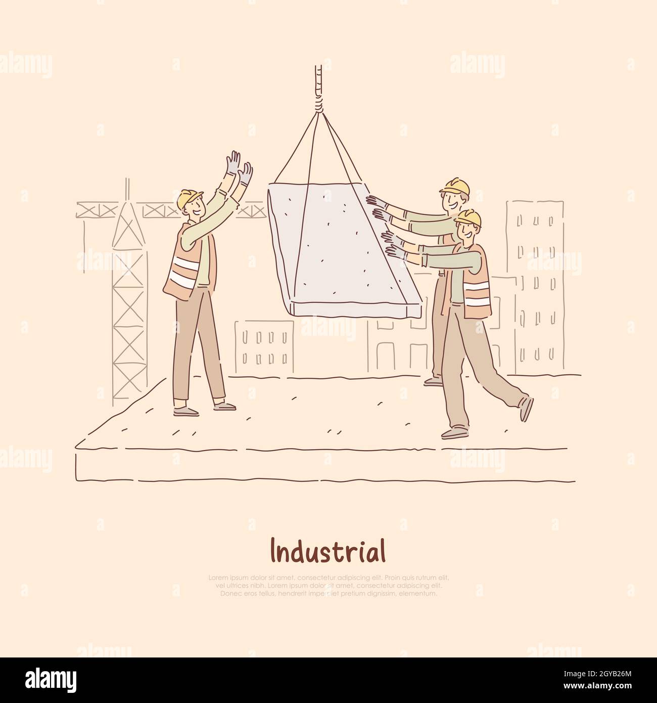 Builders at construction site, workers in uniform building multi storey ...