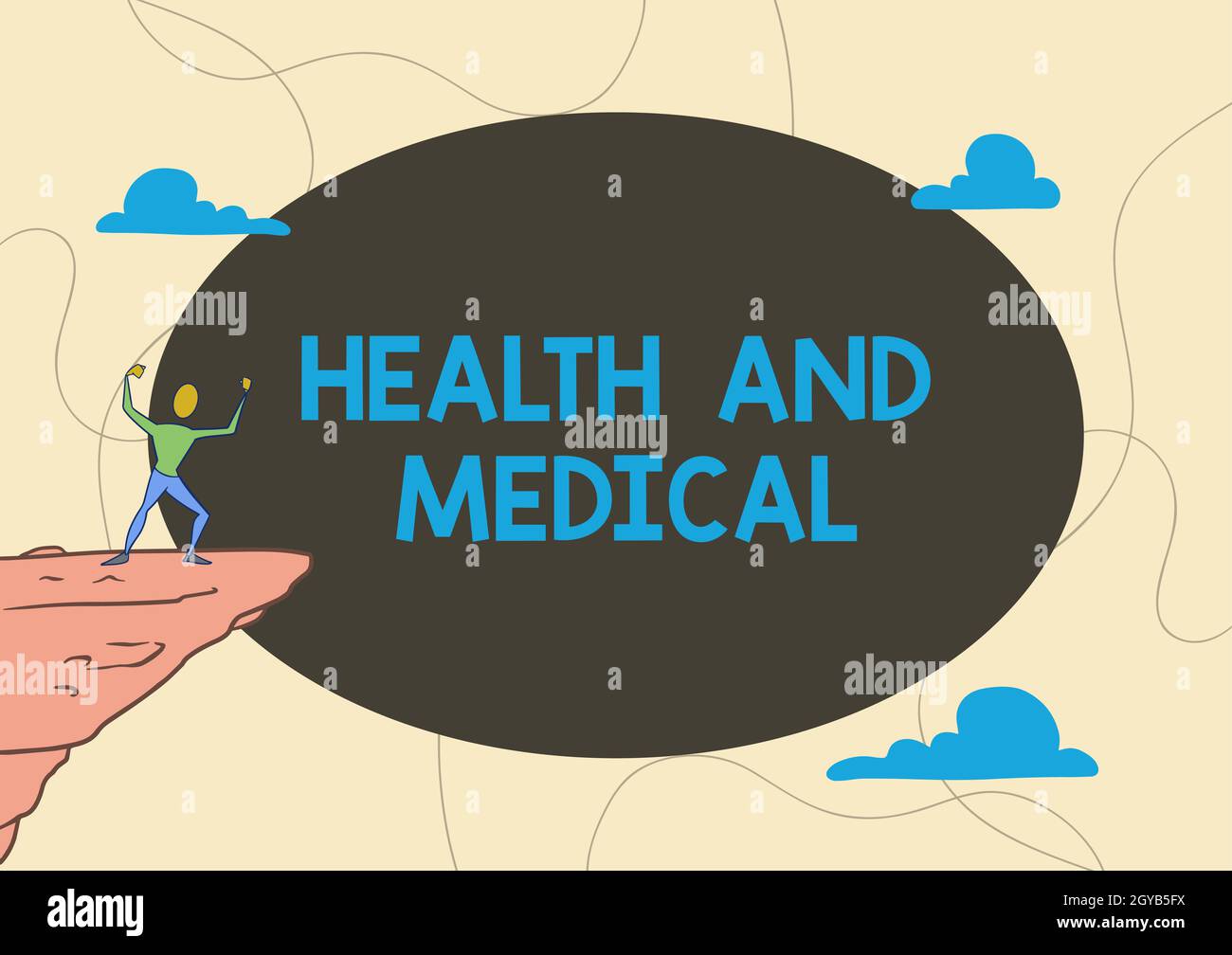 Inspiration showing sign Health And Medical, Concept meaning study and investigation of physical and mental wellbeing Athletic Man illustration Mounta Stock Photo