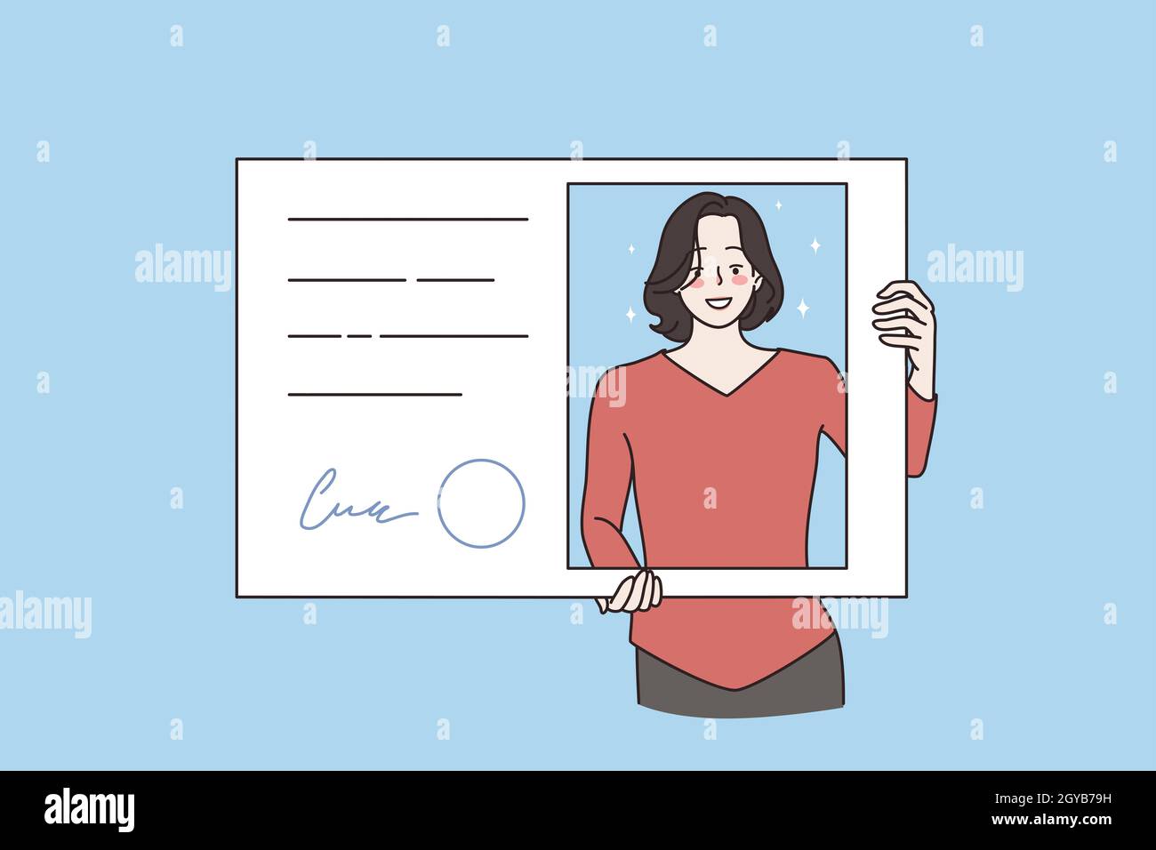 Official document and identification concept. Young smiling woman