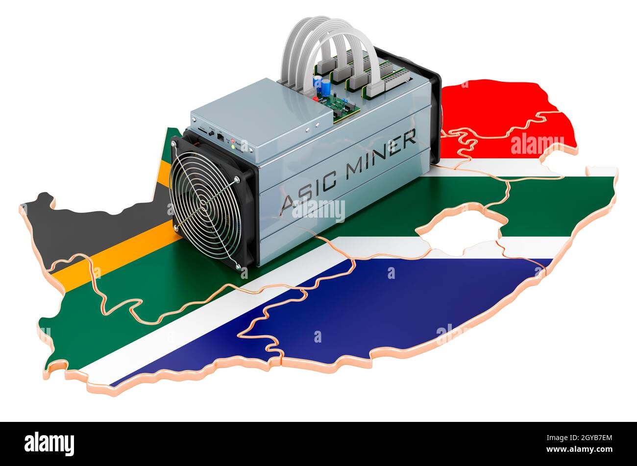Mining in South Africa, concept. ASIC miner with South African map. 3D  rendering isolated on white background Stock Photo - Alamy