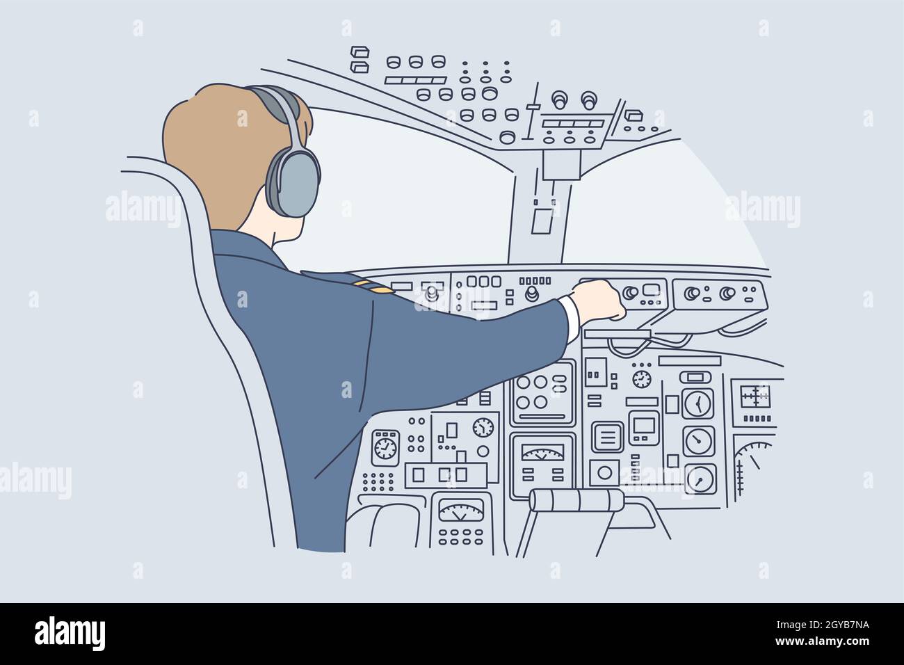 Work, industry, transportation, flight concept. Young man or guy pilot ...
