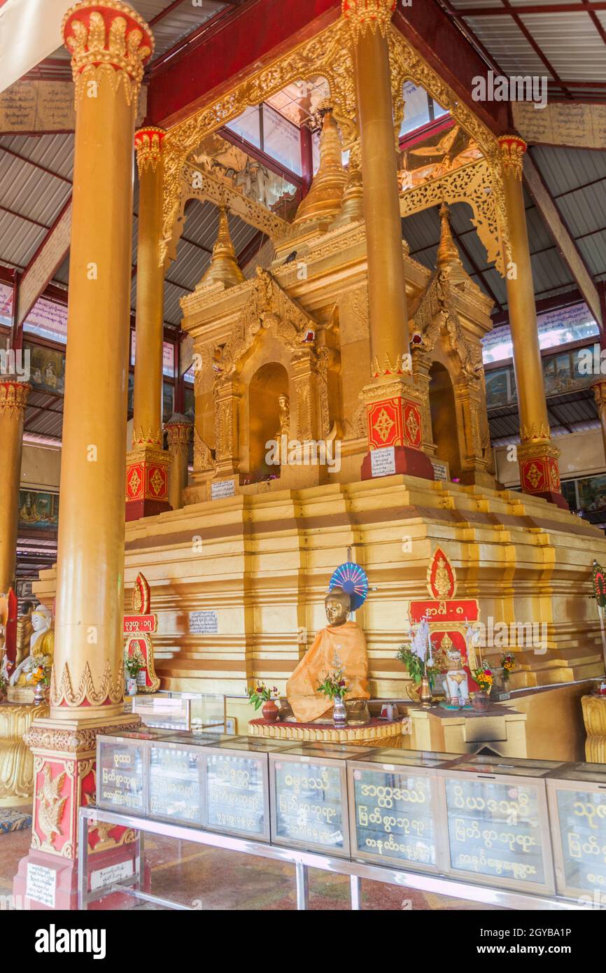 BAGO, MYANMAR - DECEMBER 10, 2016: Inteior of Shwemawdaw Pagoda in Bago. Stock Photo