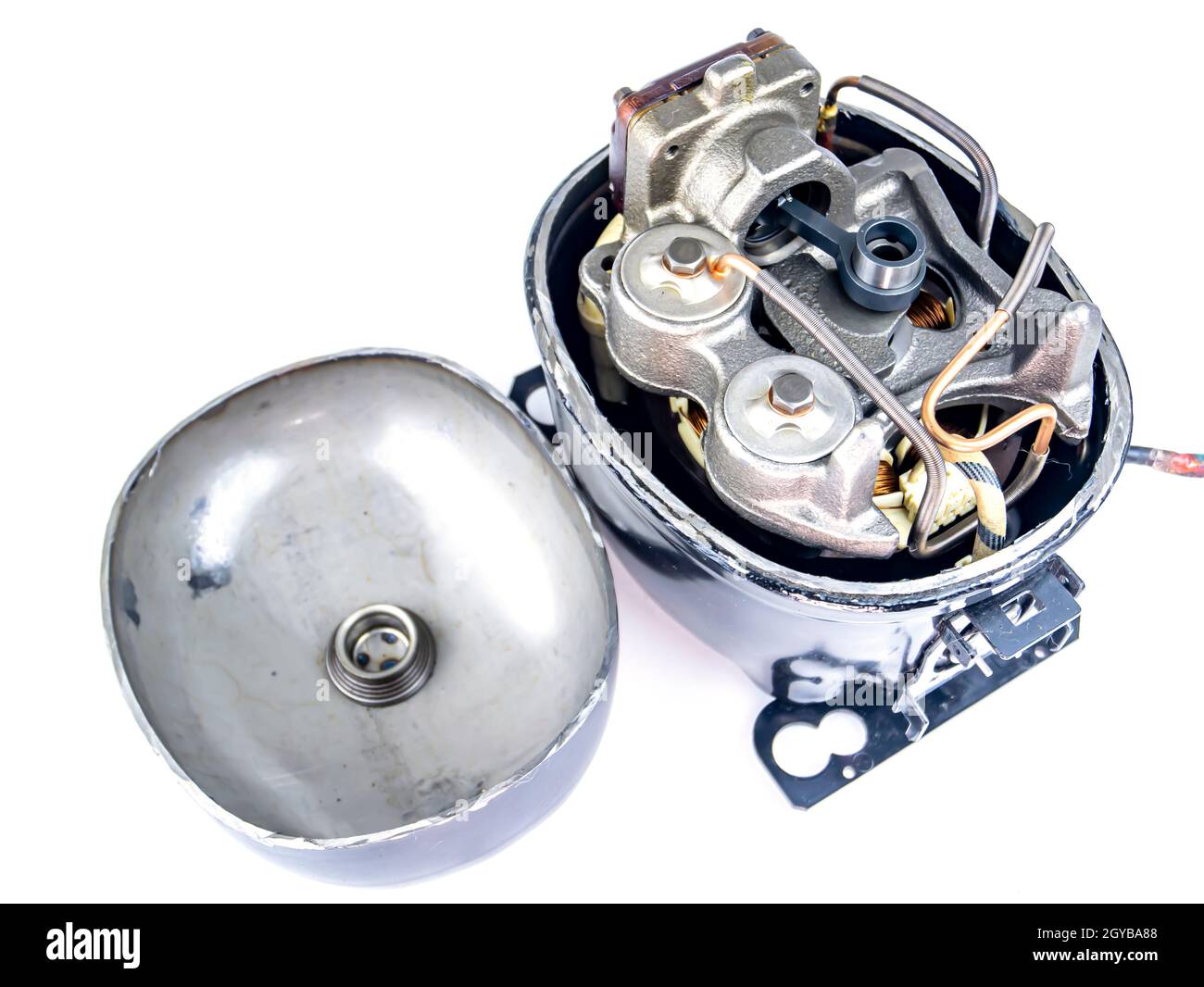 Compressor for repairing refrigerators on a white background. Repair of