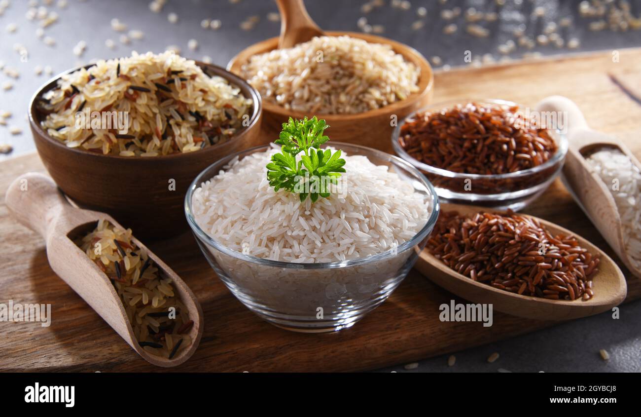 Red Rice Composition Composition with different sorts of rice including basmati and red rice ...