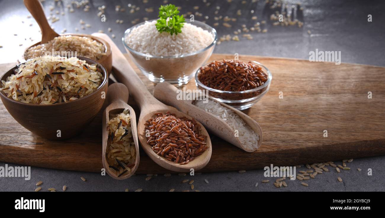 Red Rice Composition Composition with different sorts of rice including basmati and red rice ...