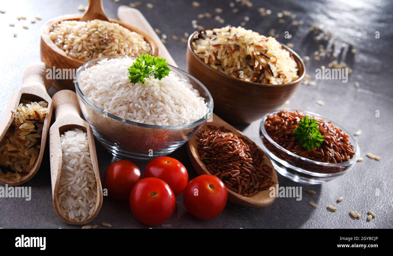 Red Rice Composition Composition with different sorts of rice including basmati and red rice ...