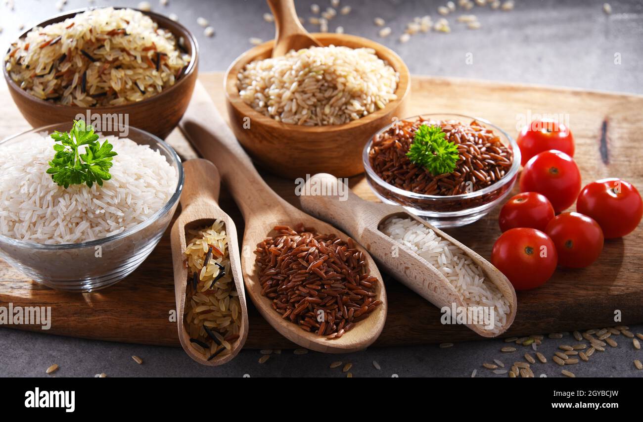 Red Rice Composition Composition with different sorts of rice including basmati and red rice ...
