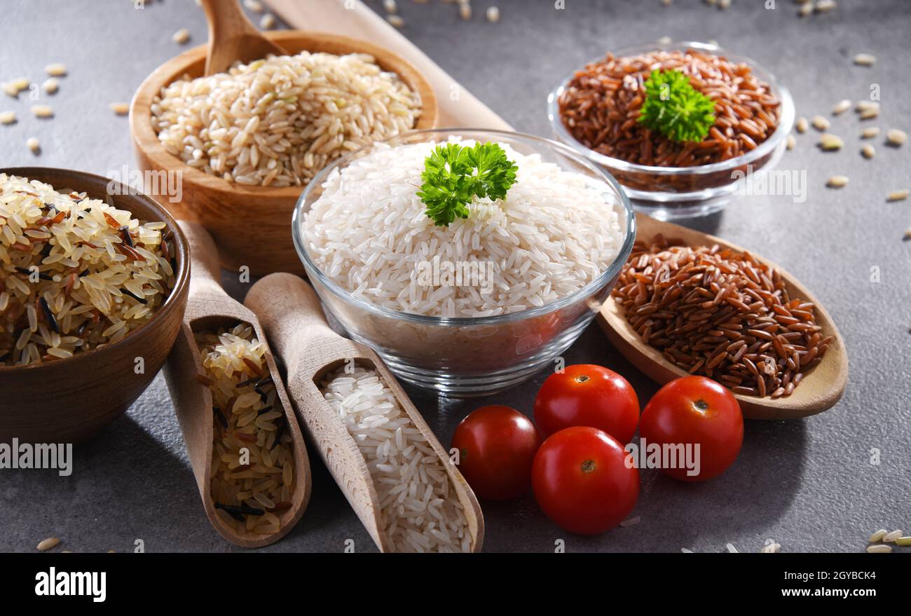 Red Rice Composition Composition with different sorts of rice including basmati and red rice ...
