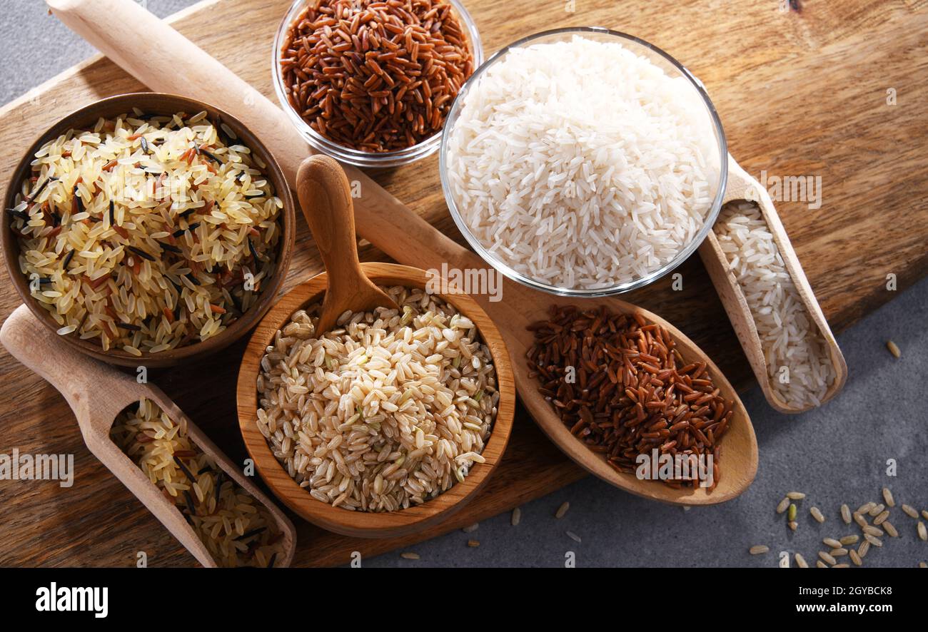 Red Rice Composition Composition with different sorts of rice including basmati and red rice ...