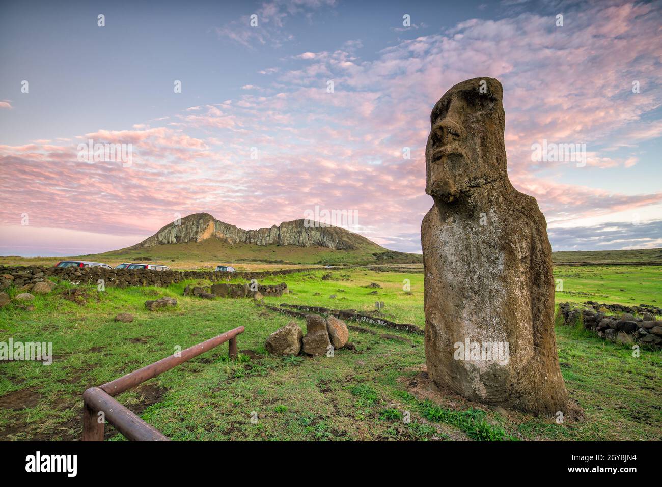 Moais at Ahu Tongariki in Easter island, Chile Stock Photo