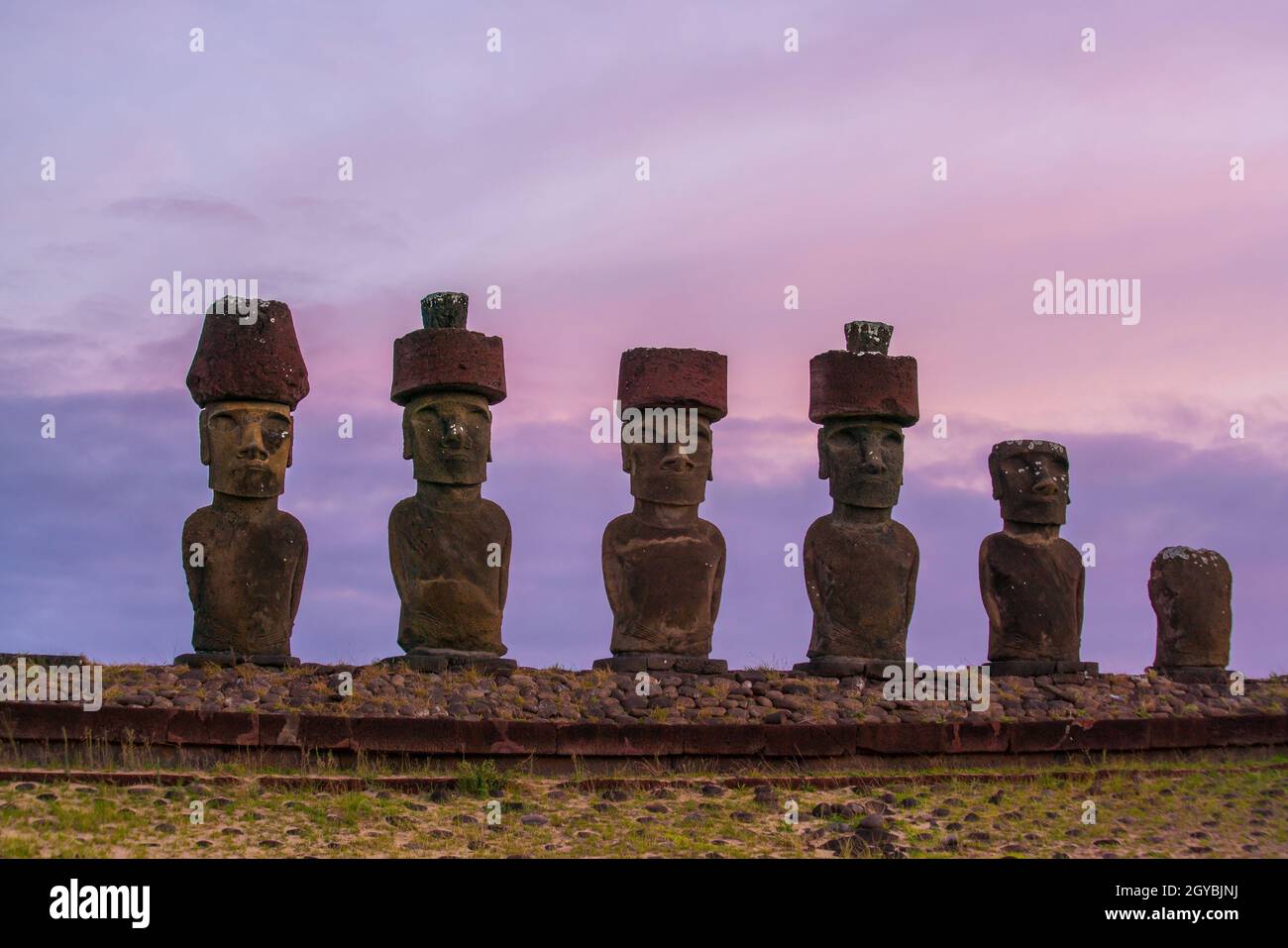 Moais at Anakena beach in Easter Island Chile Stock Photo Alamy