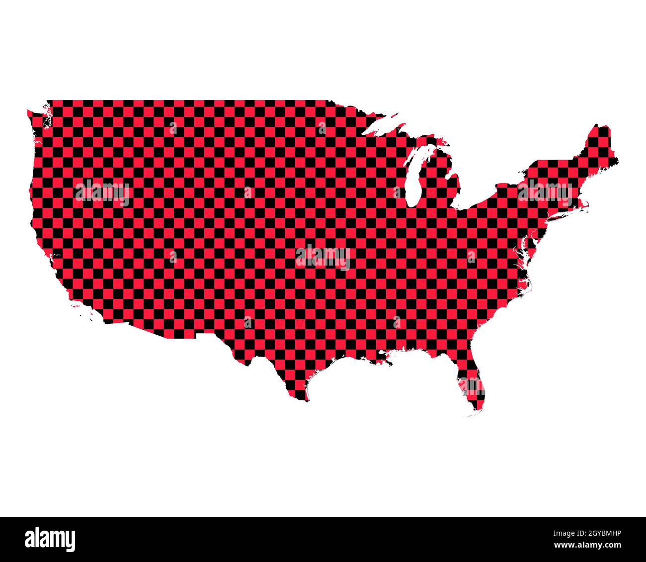 Map of the USA in checkerboard pattern Stock Photo