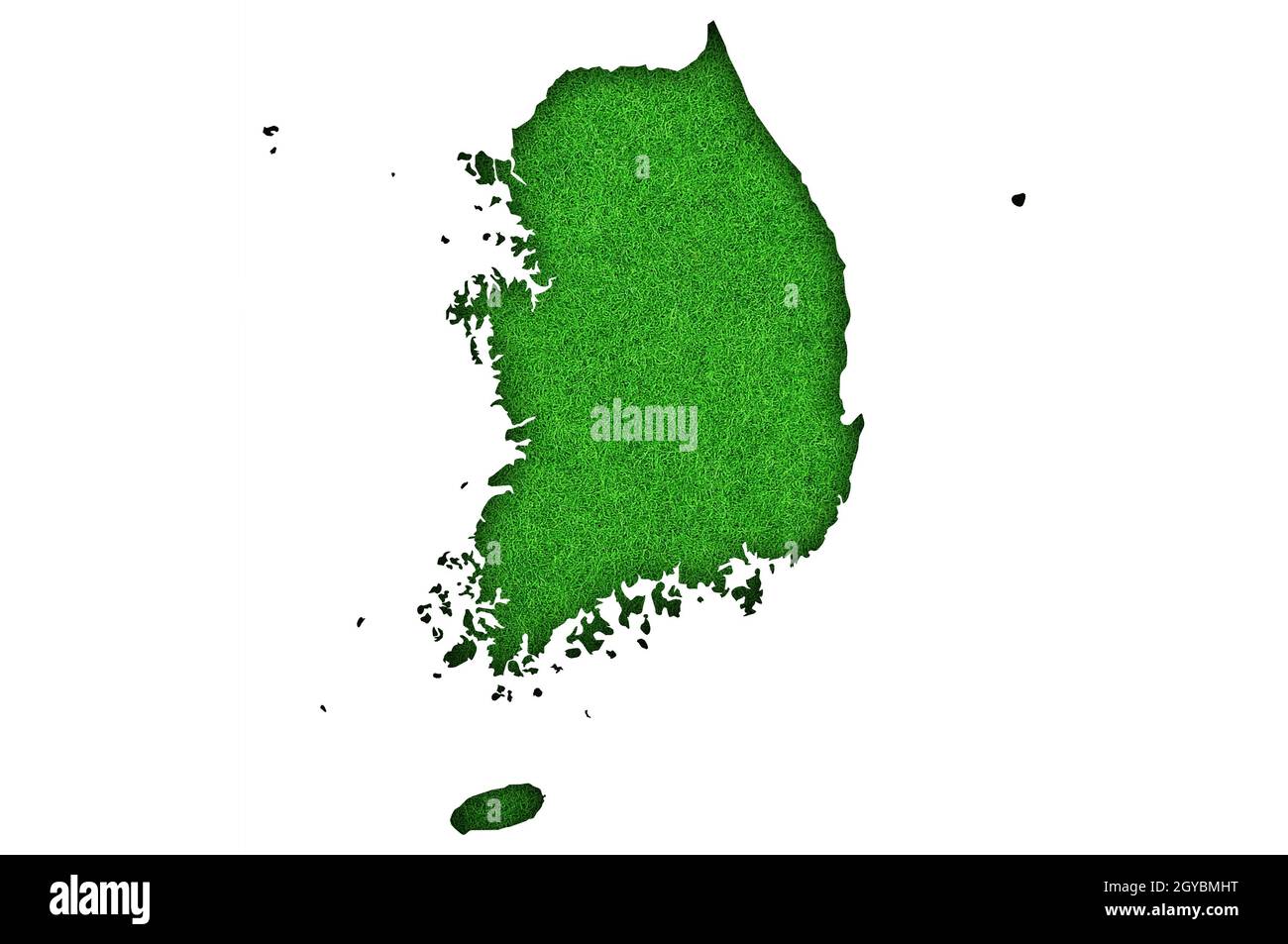 Map of South Korea on green felt Stock Photo