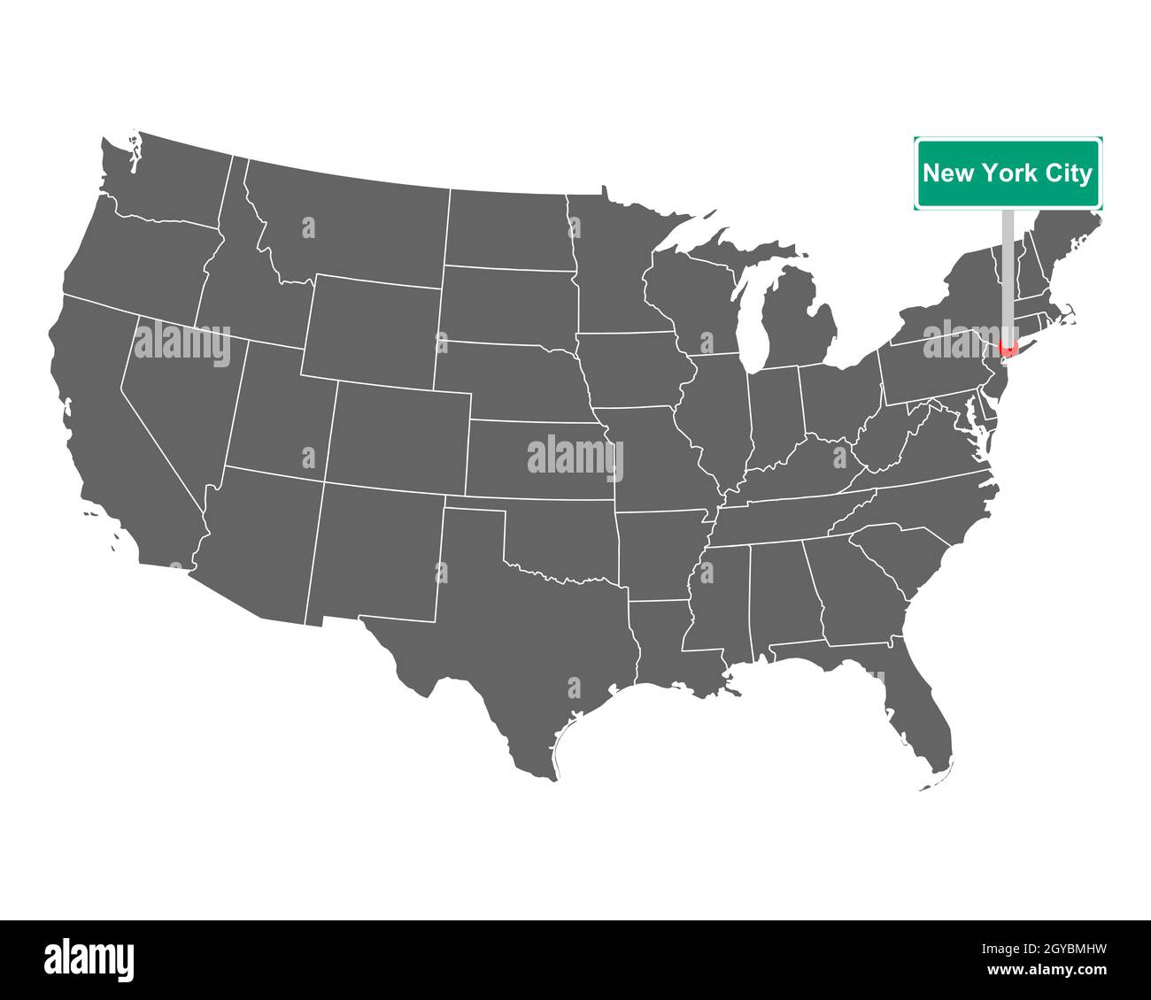 Landkarte der USA mit Orstsschild New York City Stock Photo