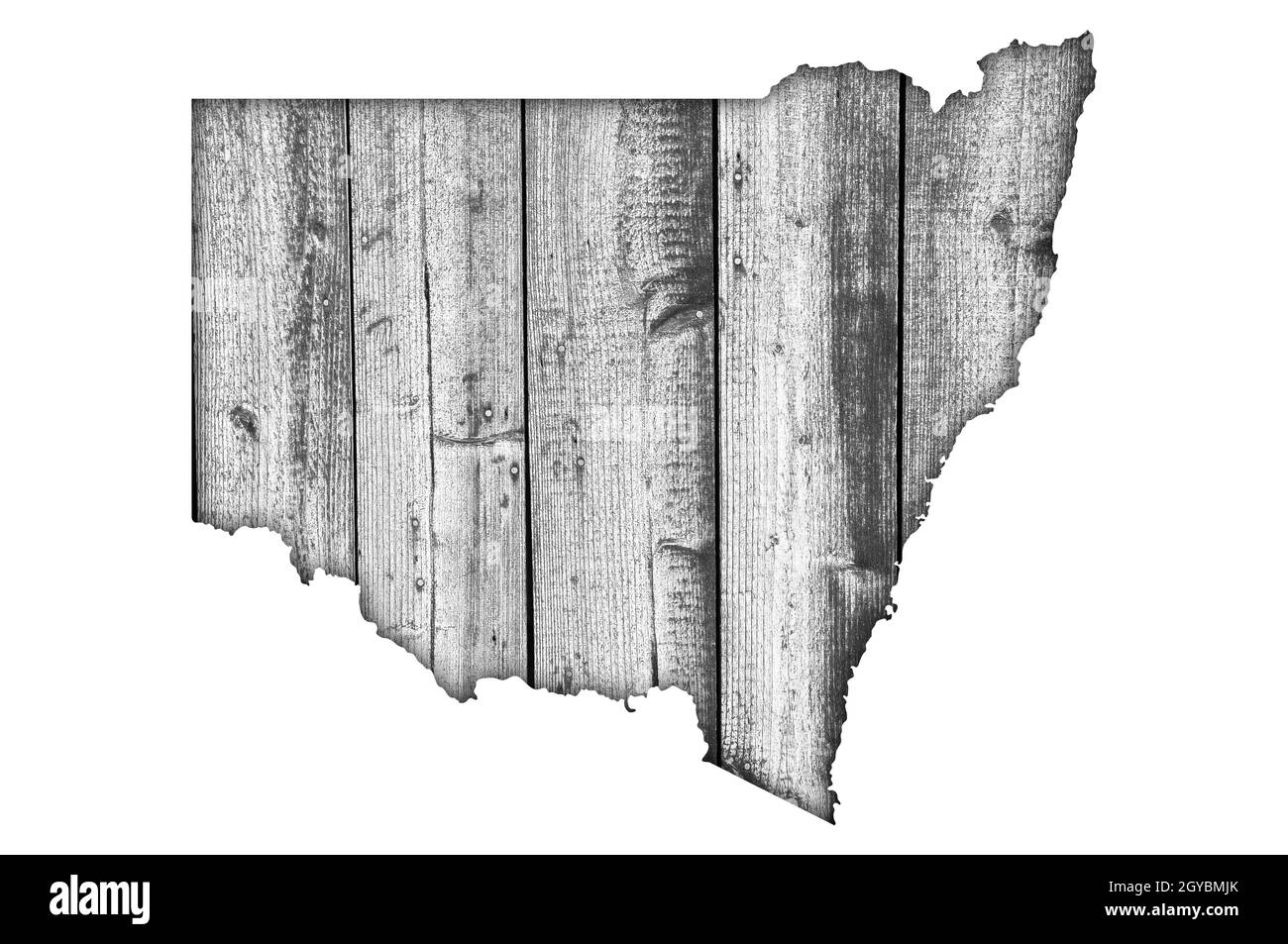 Map of New South Wales on weathered wood Stock Photo