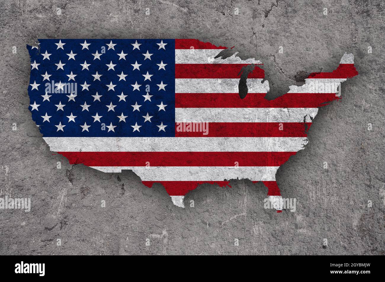 Map and flag of USA on weathered concrete Stock Photo - Alamy