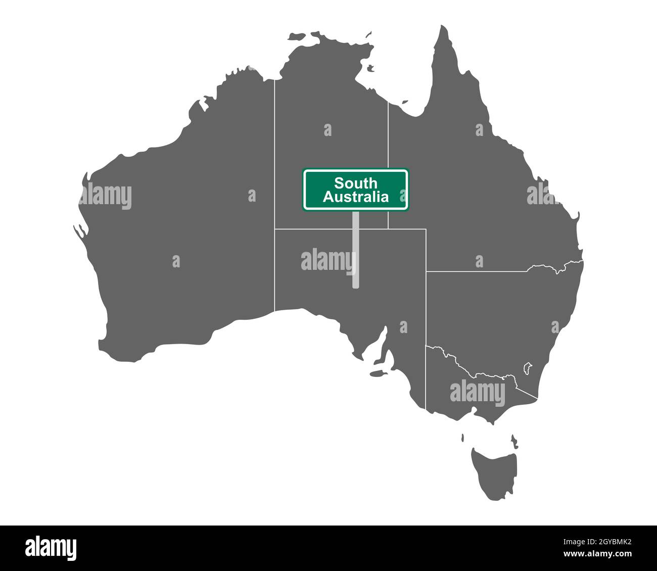 Ortsschild South Australia auf Landkarte von Australien Stock Photo