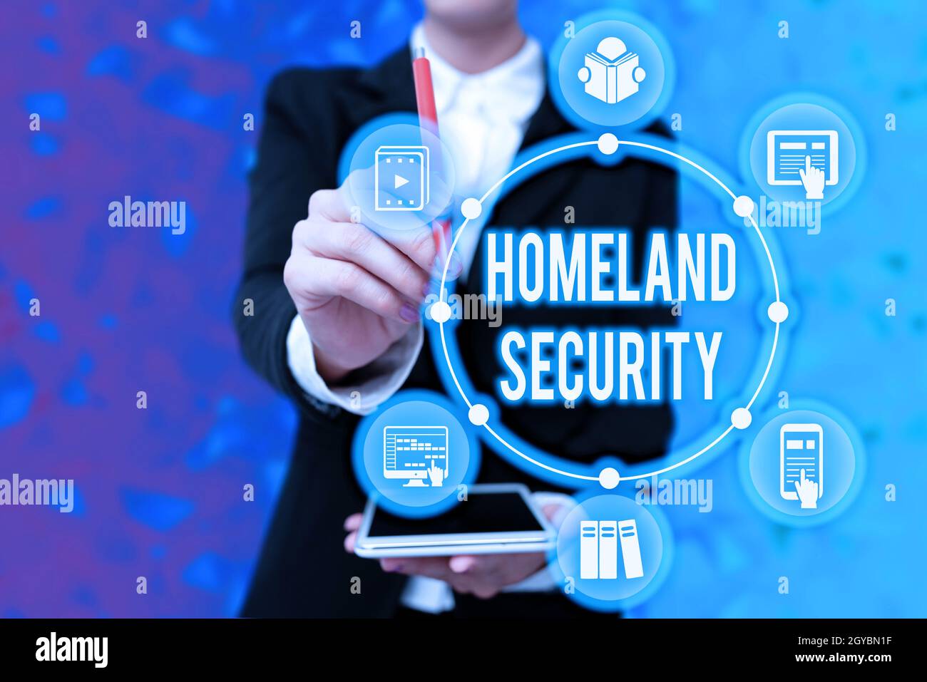 Inspiration showing sign Homeland Security, Business overview federal agency designed to protect the USA against threats Lady In Uniform Holding Table Stock Photo