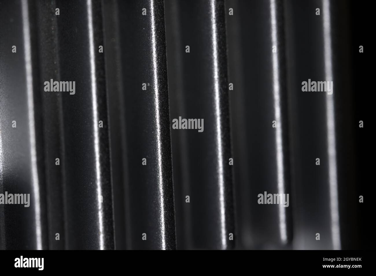 Abstract metal texture detail from the cooling fins of a drone gimbal heat sink. Aluminum or aluminium in material. Full frame abstract background. Stock Photo