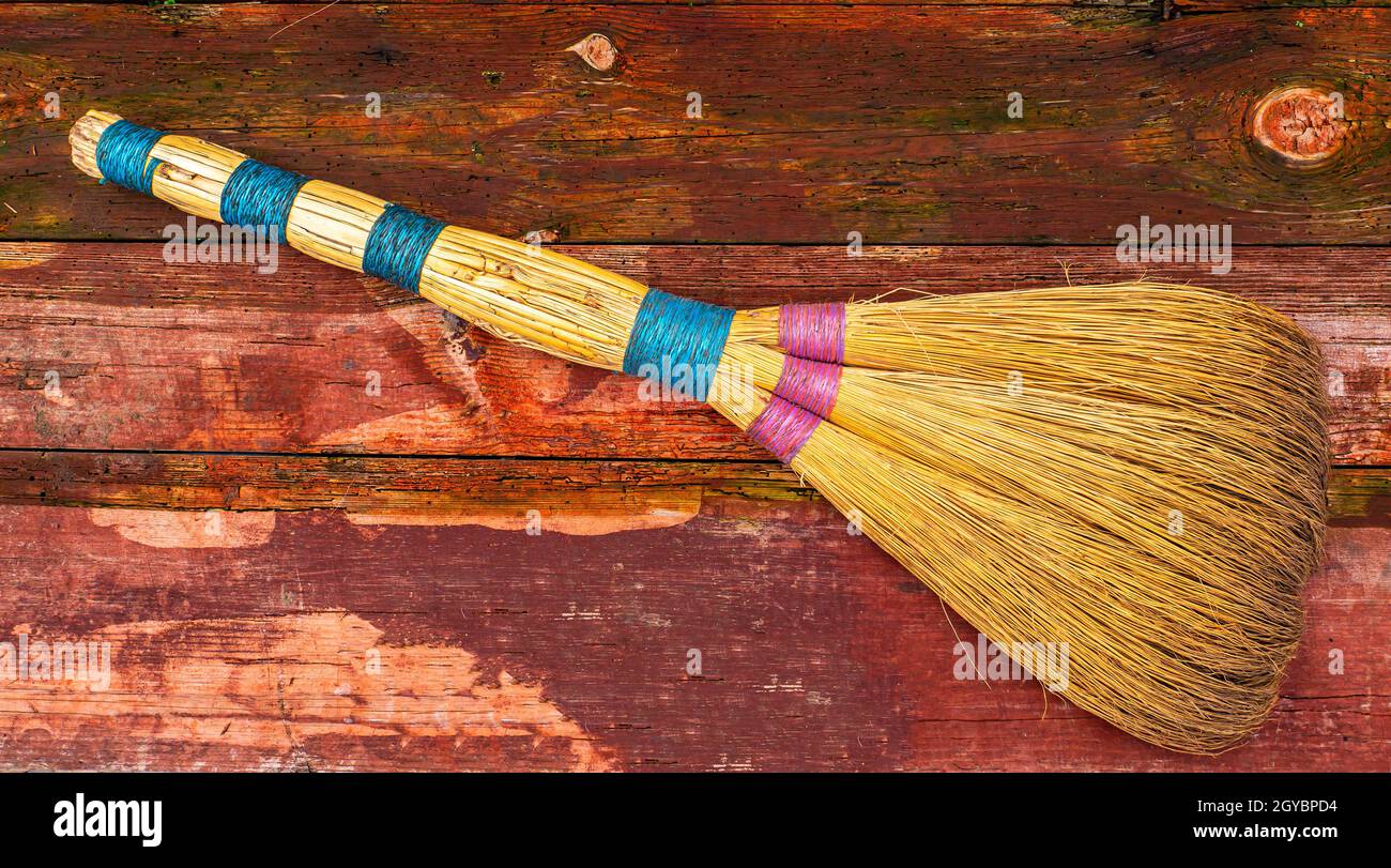 Wicker broom made of for indoor sweeping. Broom for sweeping