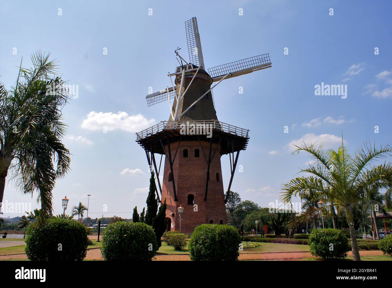 Dutch mill replica in Holambra, Brazil. Holambra is the major flower production and dutch immigrant citizens in Brazil. Stock Photo