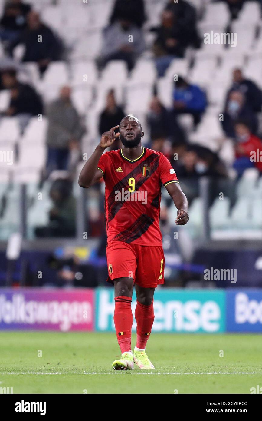 Yannick Carrasco of Belgium  celebrates after scoring his team's first goal during the Uefa Nations League semi-final  match between Belgium and France at Juventus Stadium on October 7, 2021 in Turin, Italy . Stock Photo