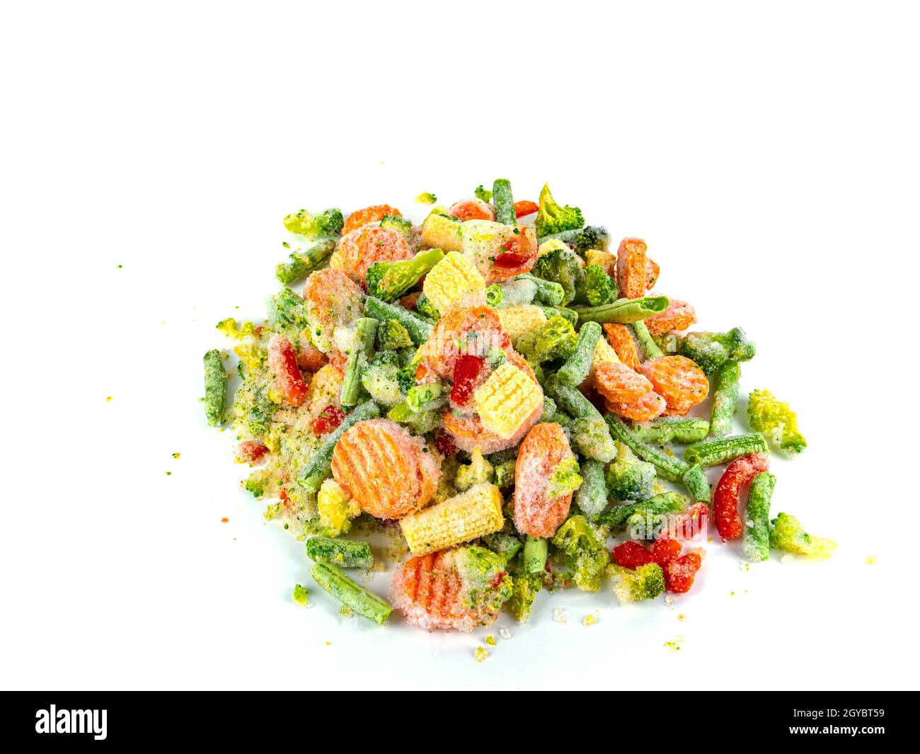 Fresh frozen vegetables on a white plate. Freezing vegetables and