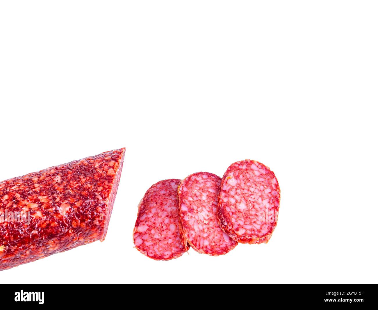 Meat product sausage on a white background. Pork sausage. Beef meat. Home kitchen. Fatty food