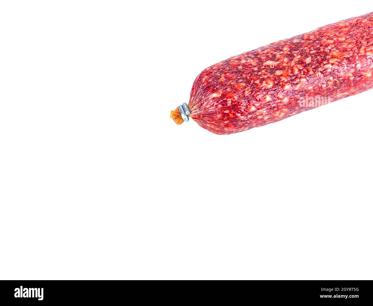 Meat product sausage on a white background. Pork sausage. Beef meat. Home kitchen. Fatty food. Unhealthy food. Calories. Showcase of a butcher's shop. Stock Photo