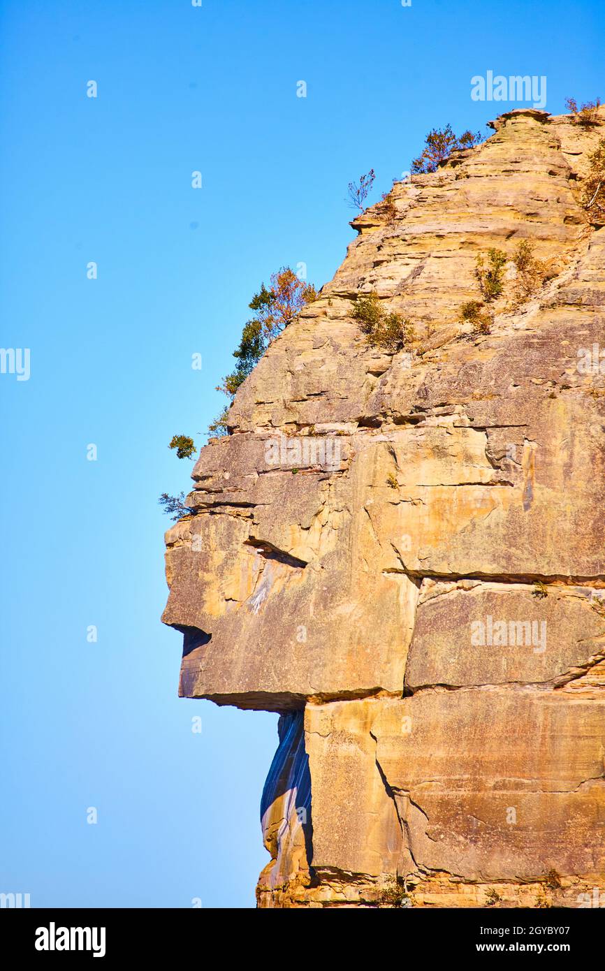 Pictured Rocks with rock outcropping that looks like a human face Stock ...