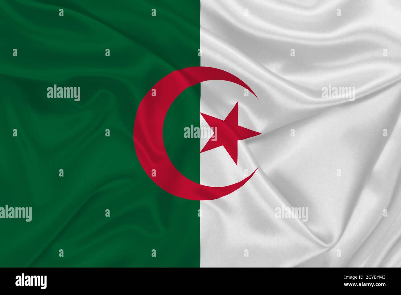 3D Flag of Algeria on wrinkled fabric Stock Photo - Alamy