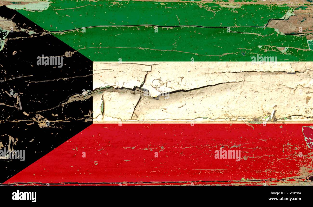 3D Flag of Kuwait on a old wood wall background Stock Photo - Alamy