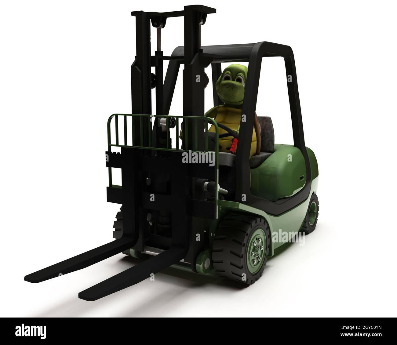 3D render of Tortoise driving a forklift truck Stock Photo - Alamy