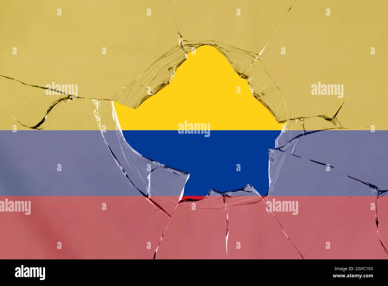 3D Flag of Colombia on a glass breakage Stock Photo - Alamy