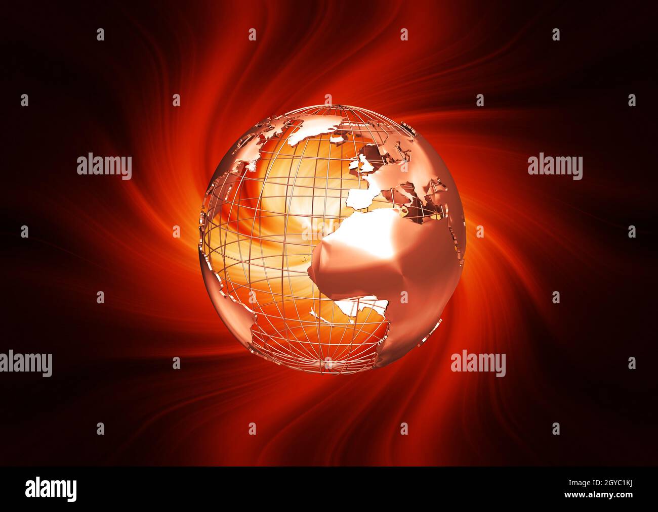 3D render of a wireframe globe on fiery background Stock Photo - Alamy