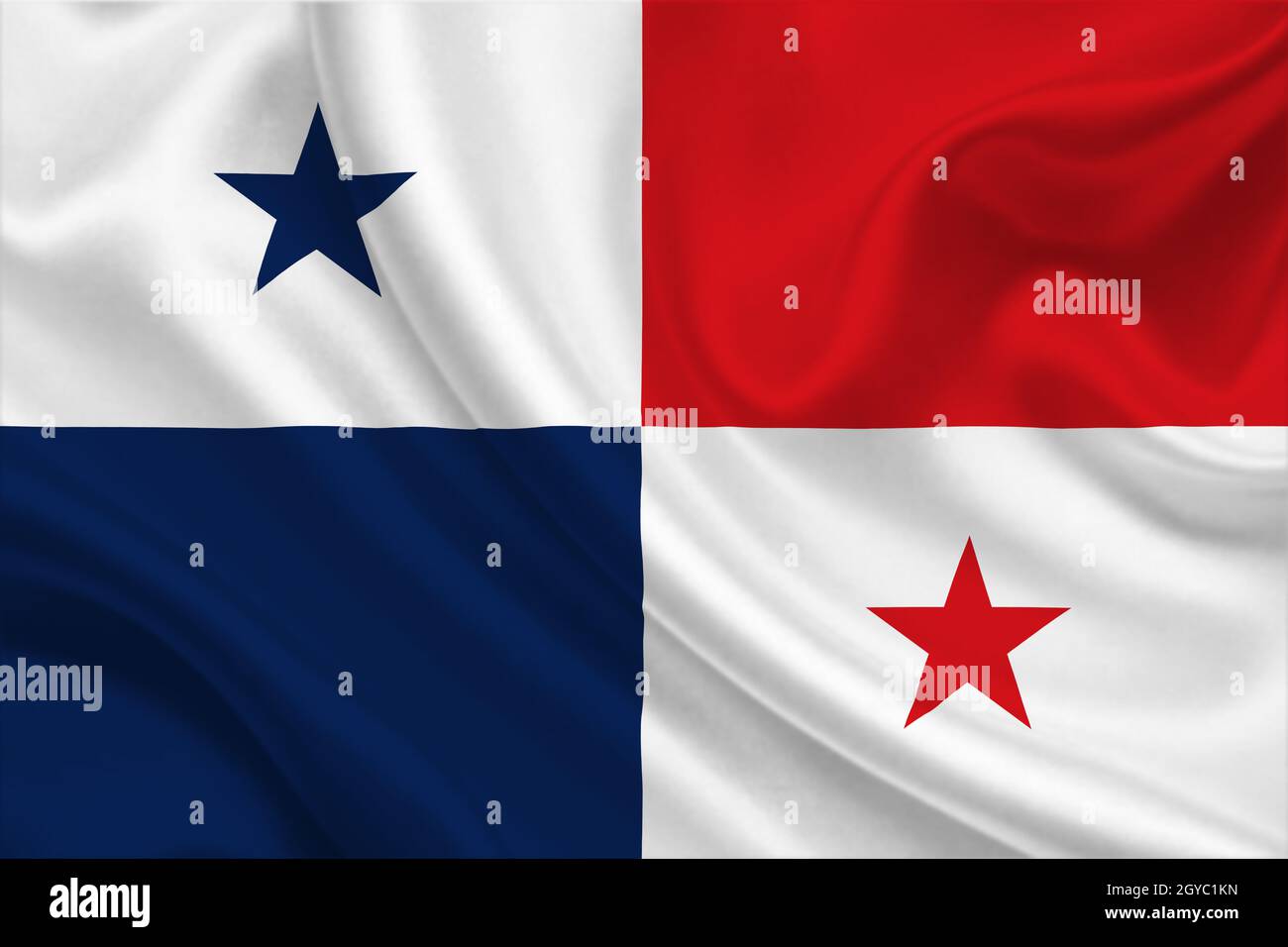 3D Flag of Panama on wrinkled fabric. Stock Photo