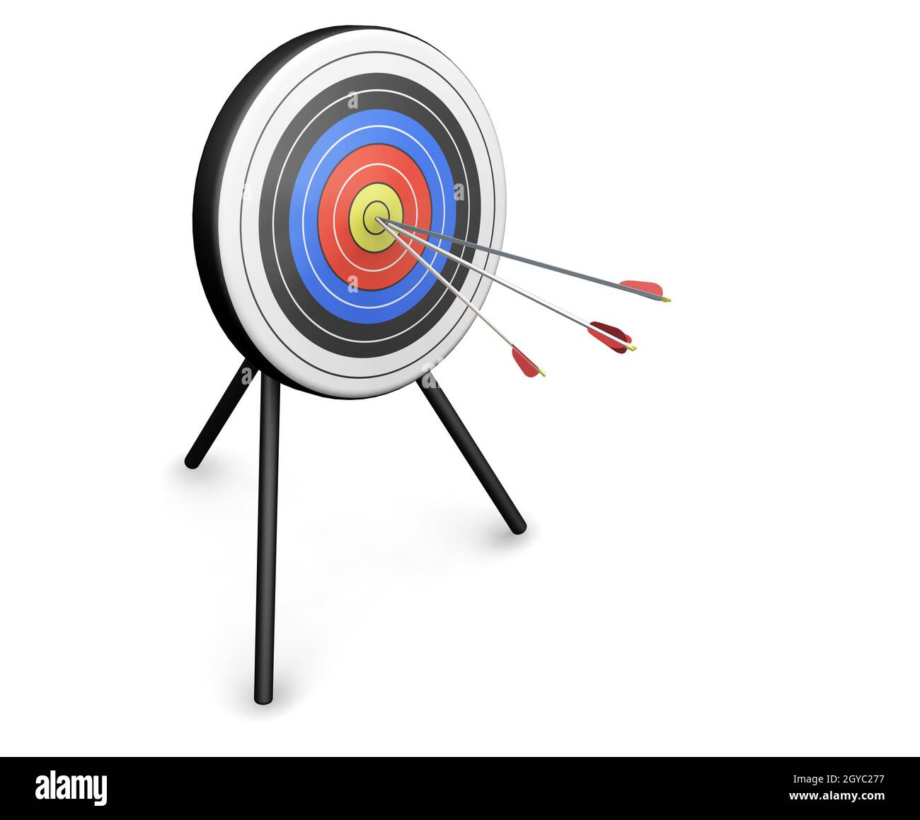 3D render of arrows hitting the bullseye Stock Photo Alamy