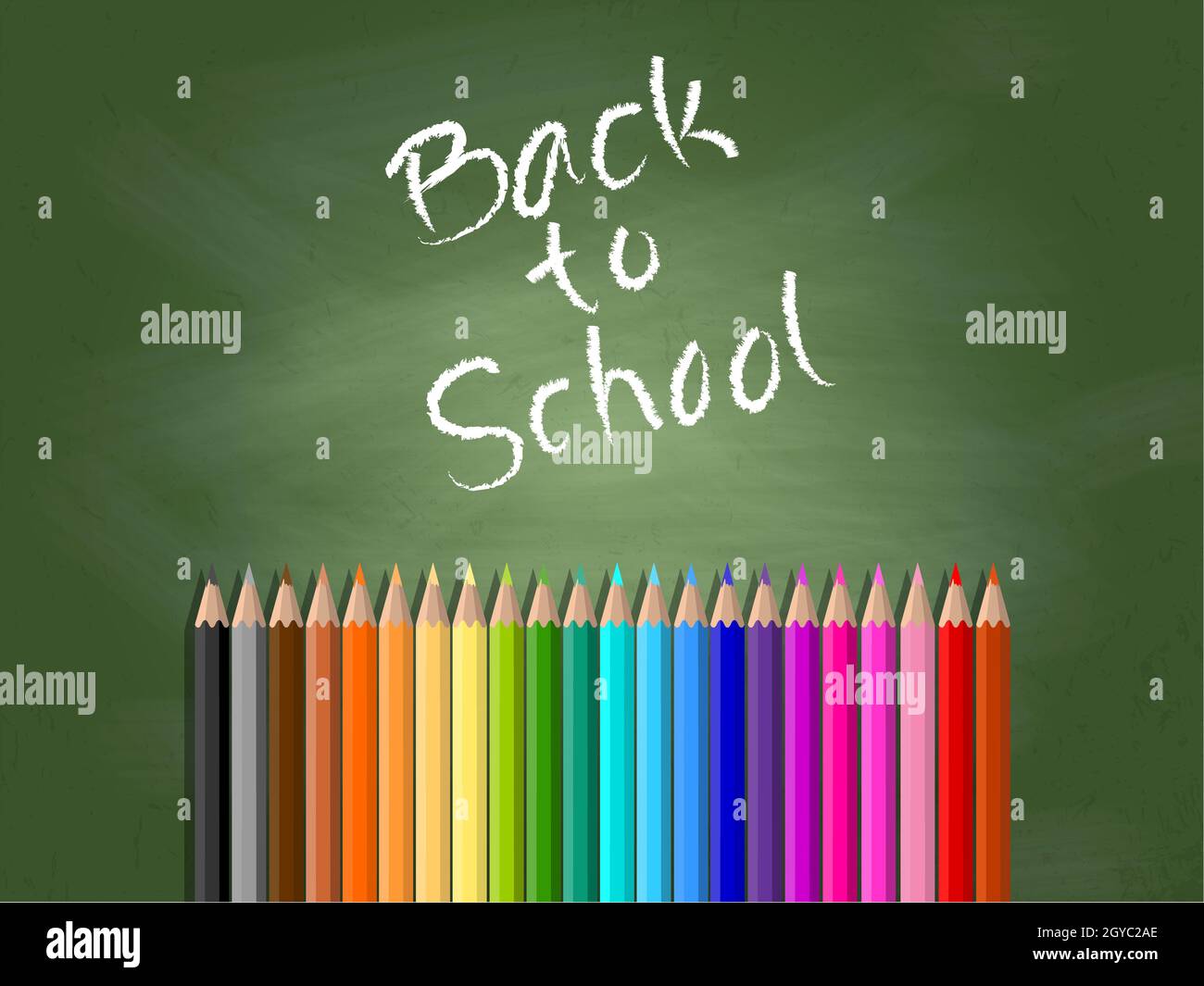 Back to school background with chalkboard and coloured pencils Stock