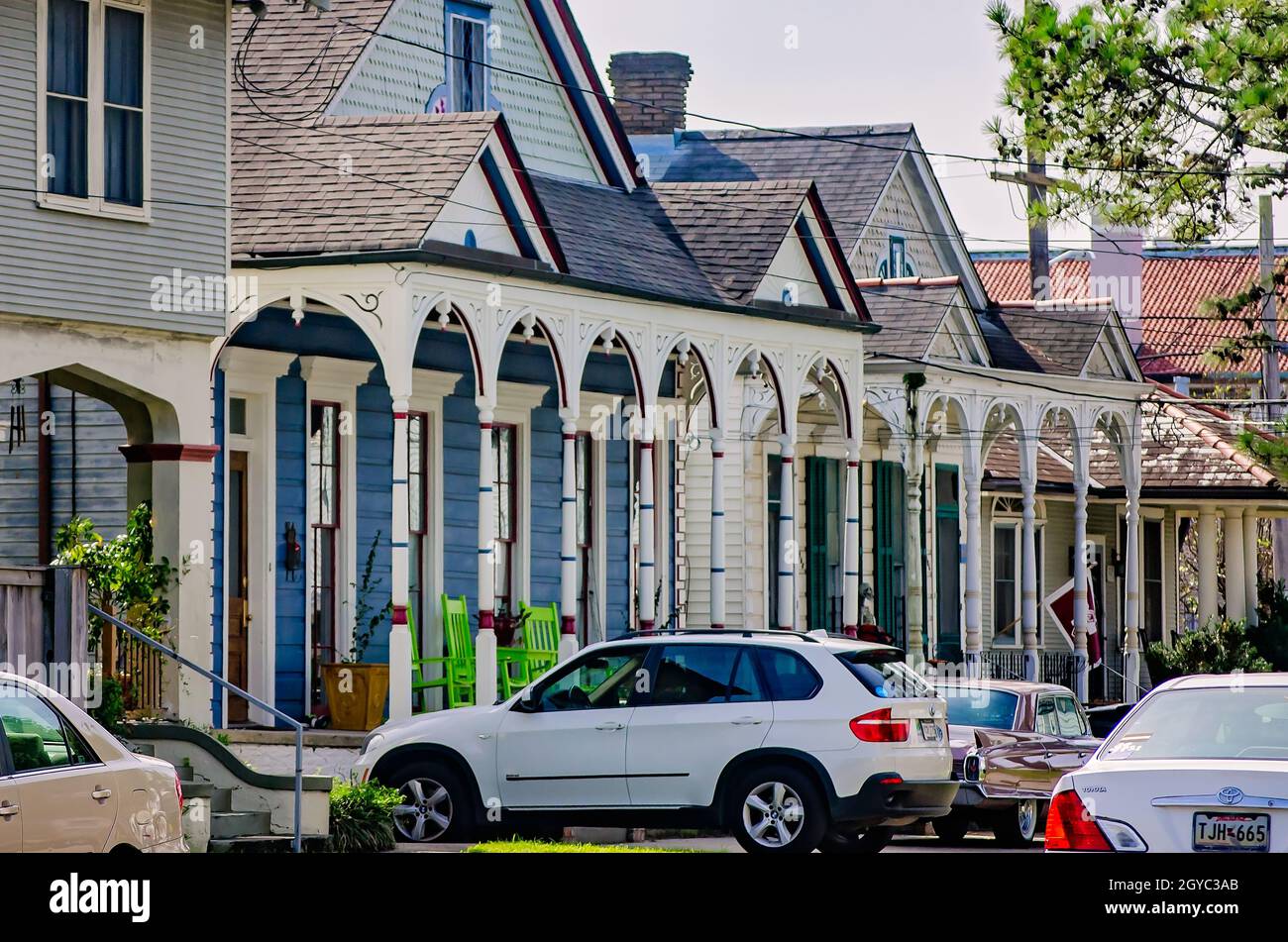 Historic homes are pictured on North Hennessey Street, Nov. 14, 2015, in New Orleans, Louisiana. Stock Photo