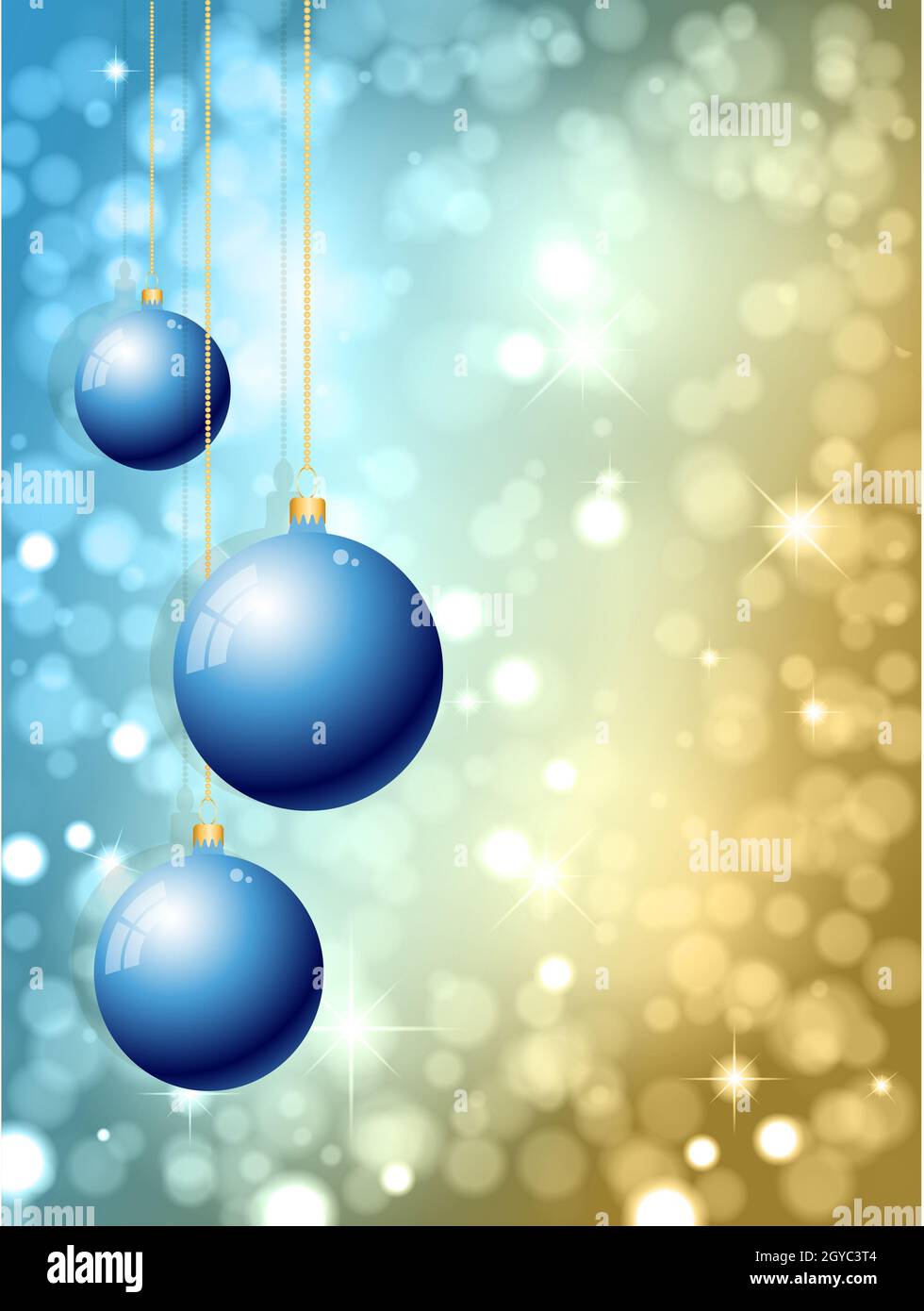Hanging Christmas baubles on a glittery gold background Stock Photo - Alamy
