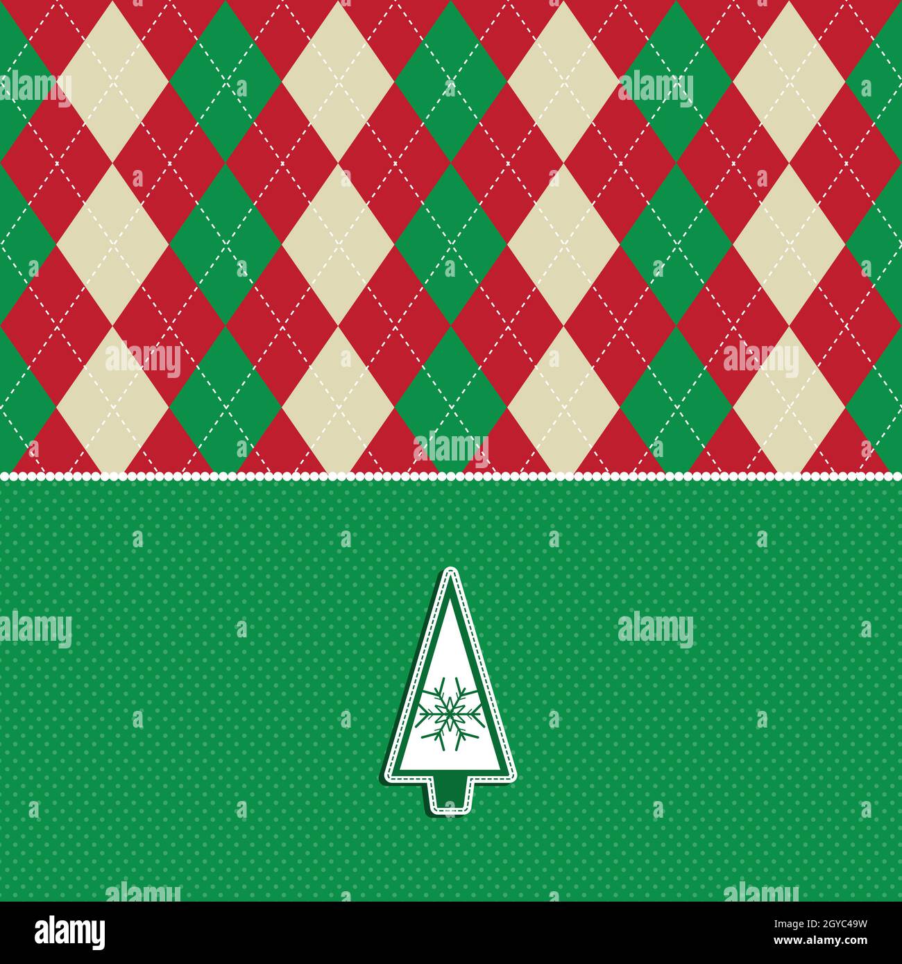 Christmas background with an argyle pattern and tree design Stock Photo