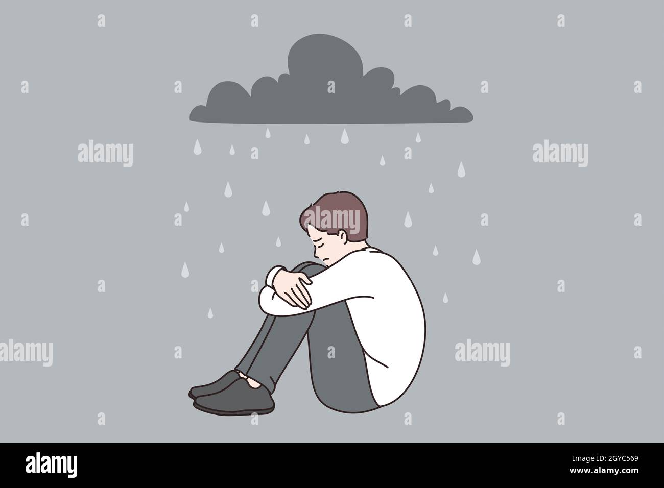 Sad man sitting under rain hi-res stock photography and images - Alamy