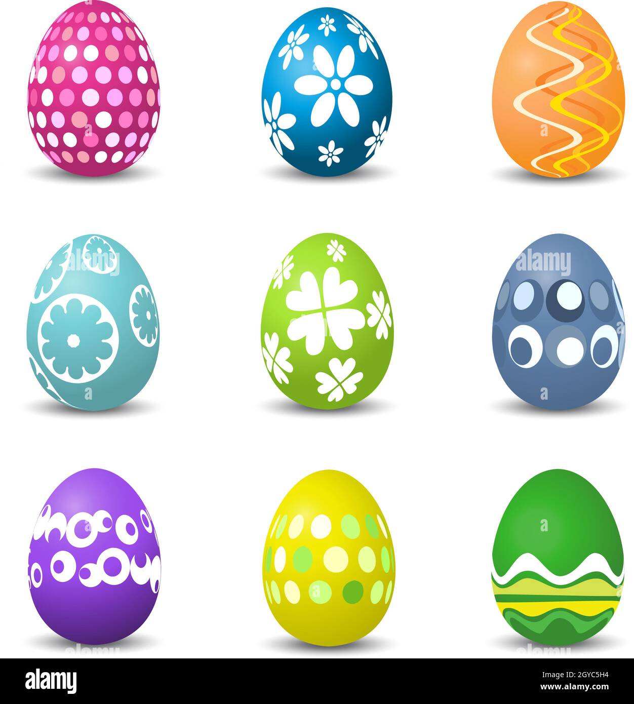 Collection of nine brightly coloured Easter eggs Stock Photo