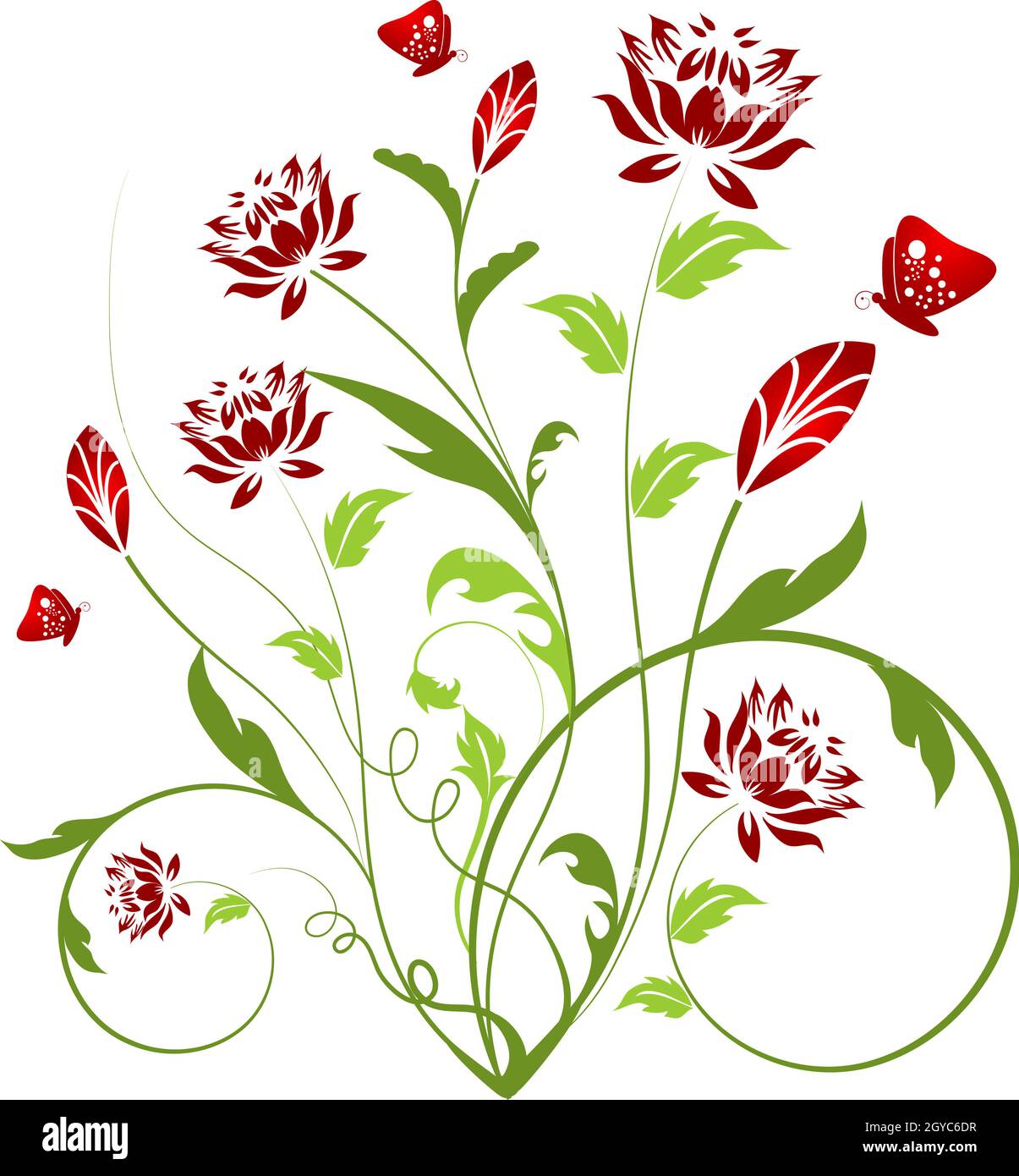 Abstract floral background with butterflies Stock Photo - Alamy