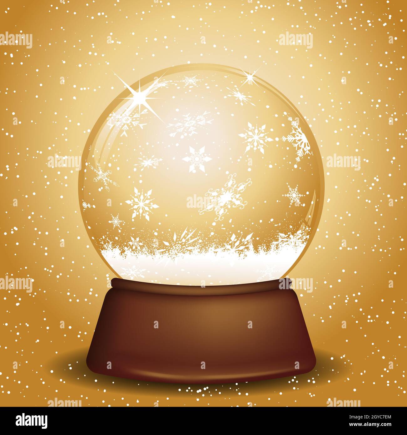 Golden snow globe with falling snowflakes Stock Photo Alamy
