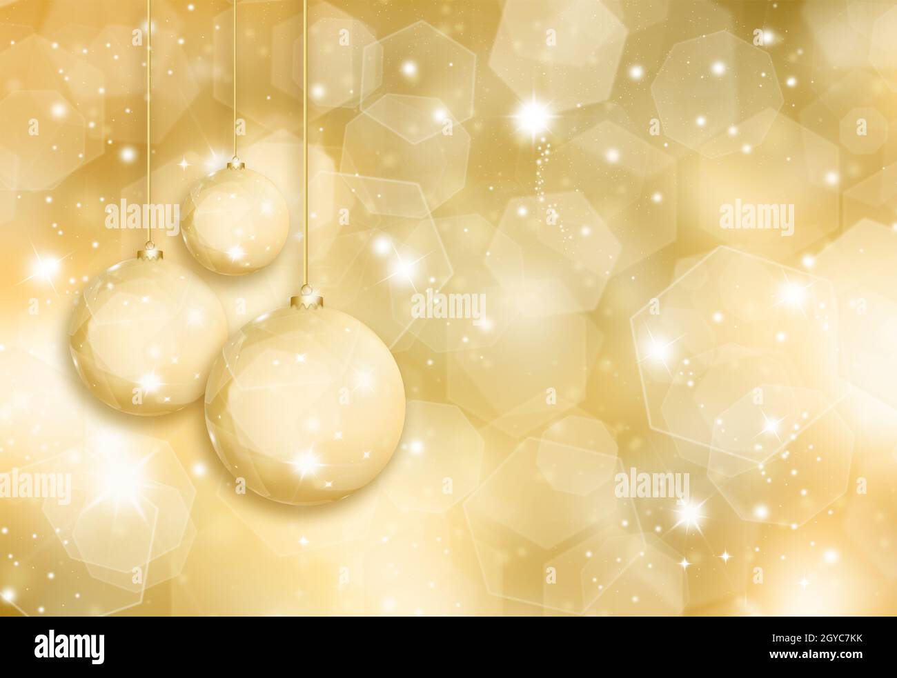 Golden Christmas baubles on a glittery gold background Stock Photo - Alamy