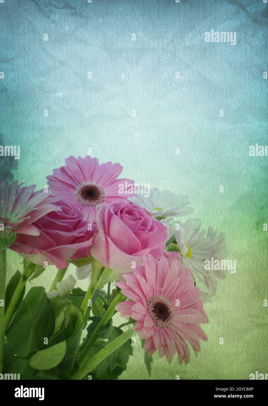 Grunge style background with a bunch of flowers Stock Photo - Alamy
