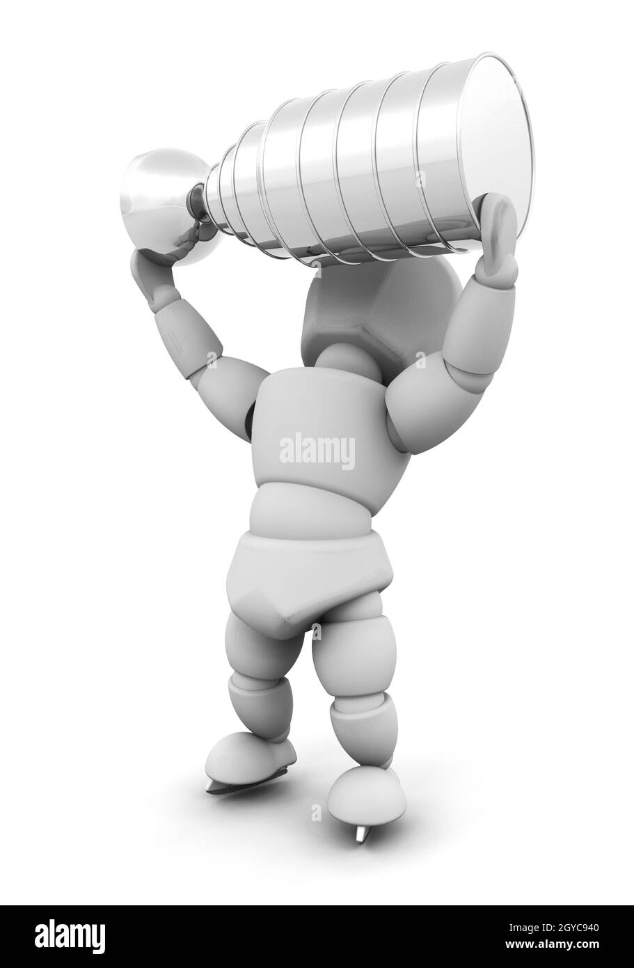 3D render of an ice hockey player with a trophy Stock Photo