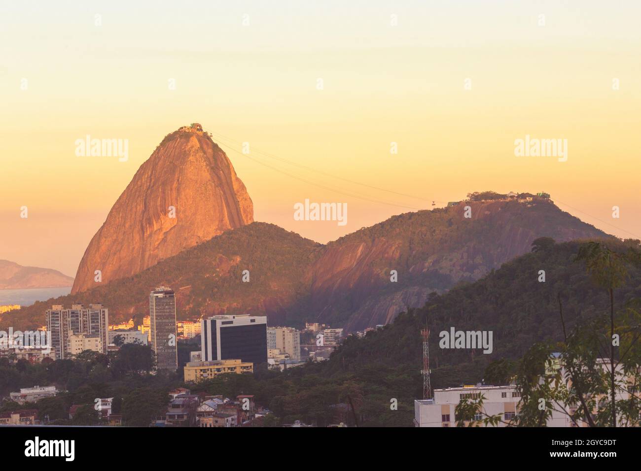 Aerial view surrounded by the sea and hills in brazil Stock Photo